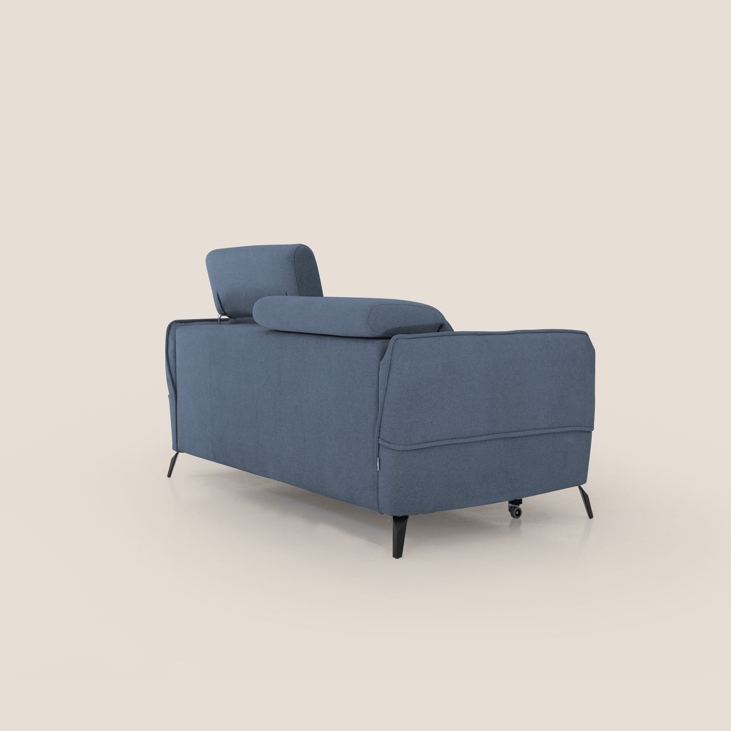 Bloom Divano con poggiapiedi estraibile piedini alti e poggiatesta reclinabili in tessuto bouclé impermeabile T07 blu