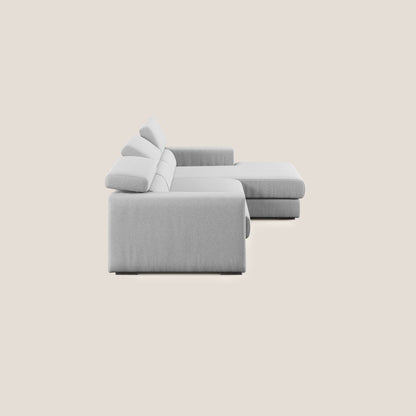 Dylan divano angolare con pouf estraibile poggiapiedi in tessuto simil cotone impermeabile T13 grigio