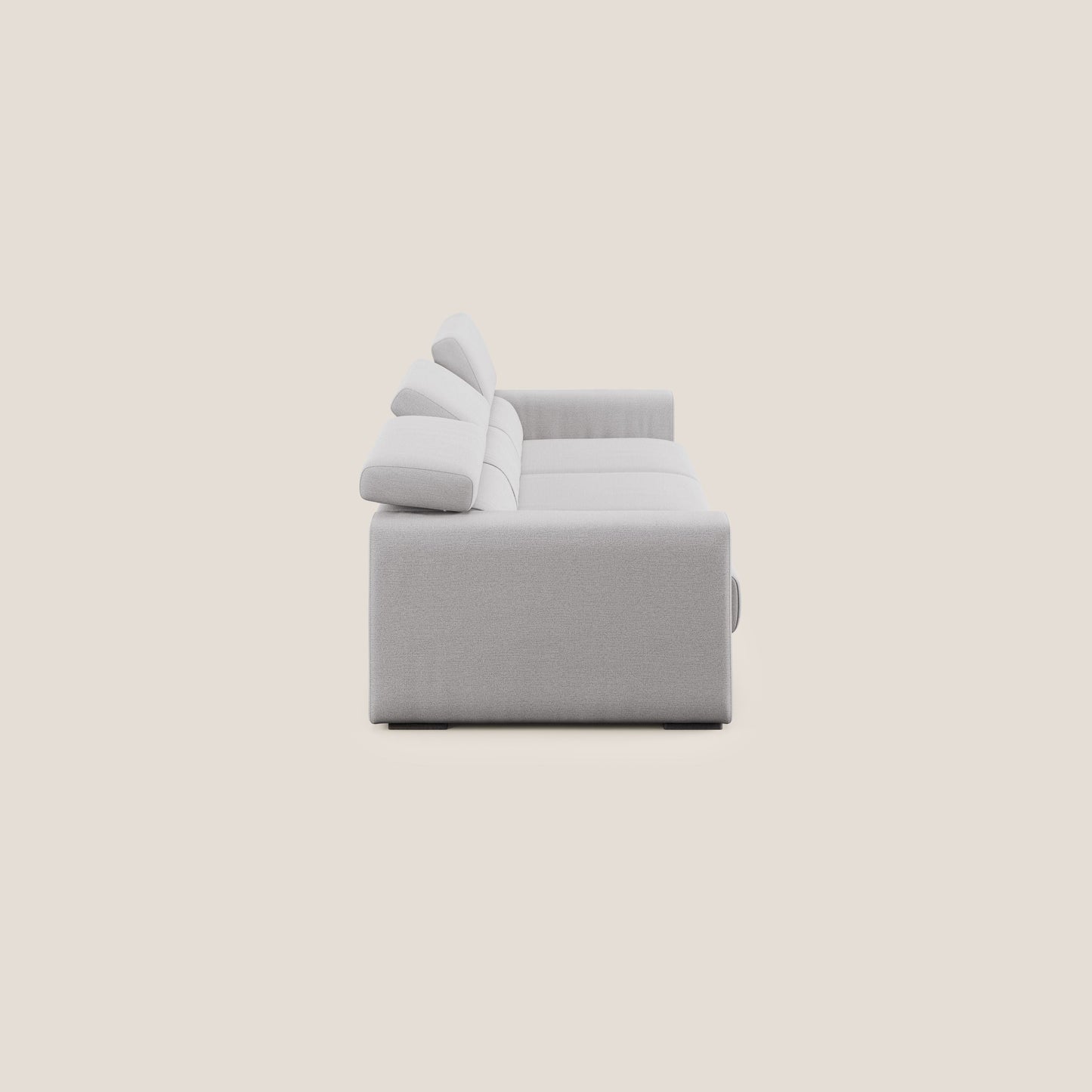 Dylan divano a 3 sedute con pouf estraibile poggiapiedi in tessuto fiammato simil cotone impermeabile T19 grigio