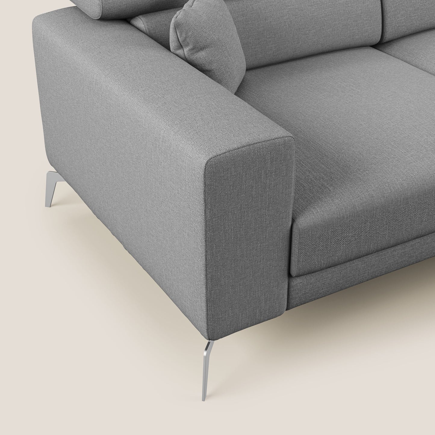 Blade Divano moderno angolare con poggiatesta reclinabili in tessuto impermeabile simil-cotone T13 grigio