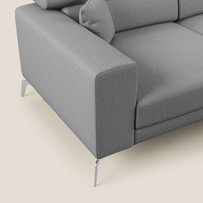 Blade Divano moderno angolare con poggiatesta reclinabili in tessuto impermeabile simil-cotone T13 grigio