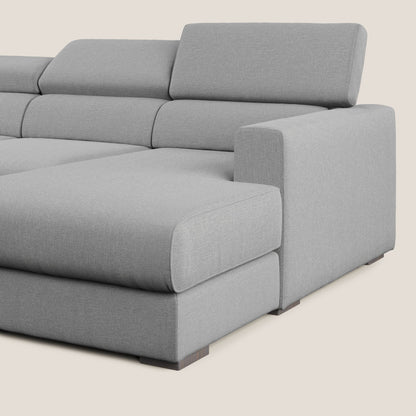 Dylan divano angolare con pouf estraibile poggiapiedi in tessuto simil cotone impermeabile T13 grigio