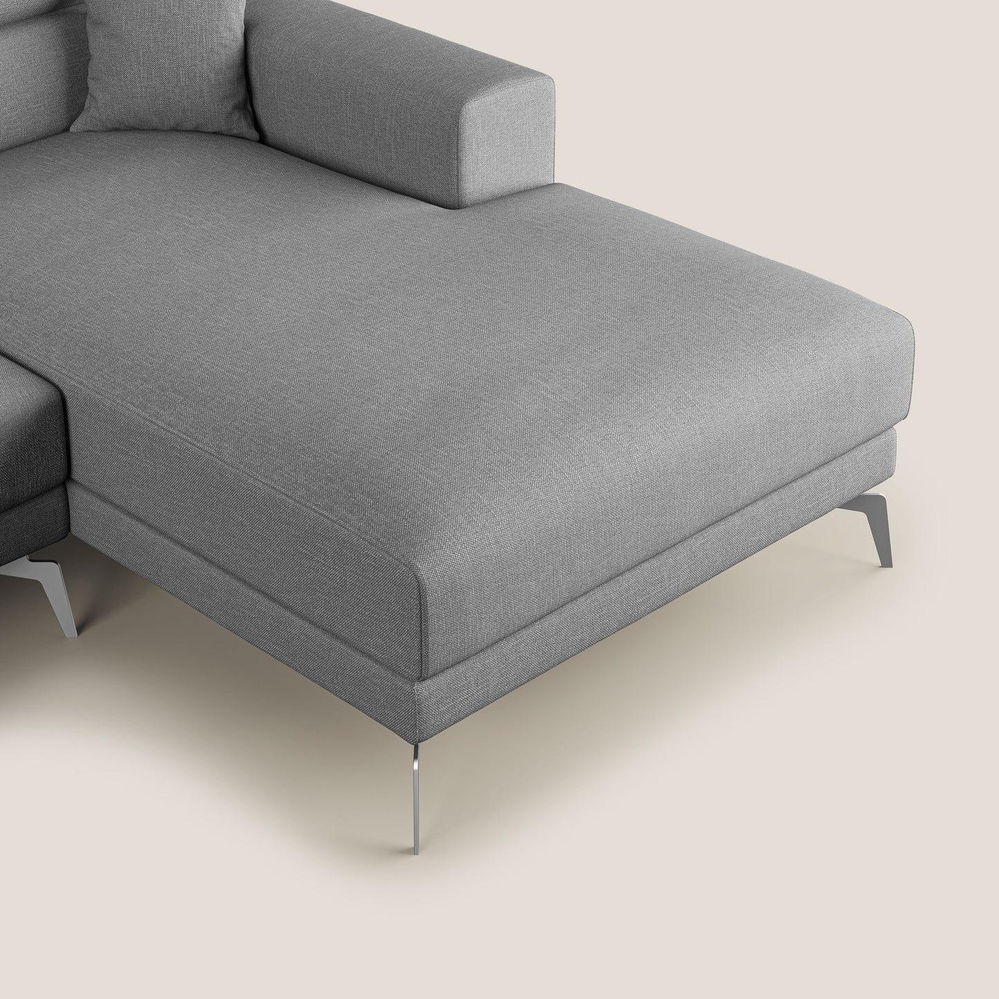 Blade Divano moderno angolare con poggiatesta reclinabili in tessuto impermeabile simil-cotone T13 grigio