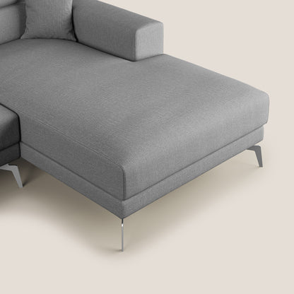 Blade Divano moderno angolare con poggiatesta reclinabili in tessuto impermeabile simil-cotone T13 grigio