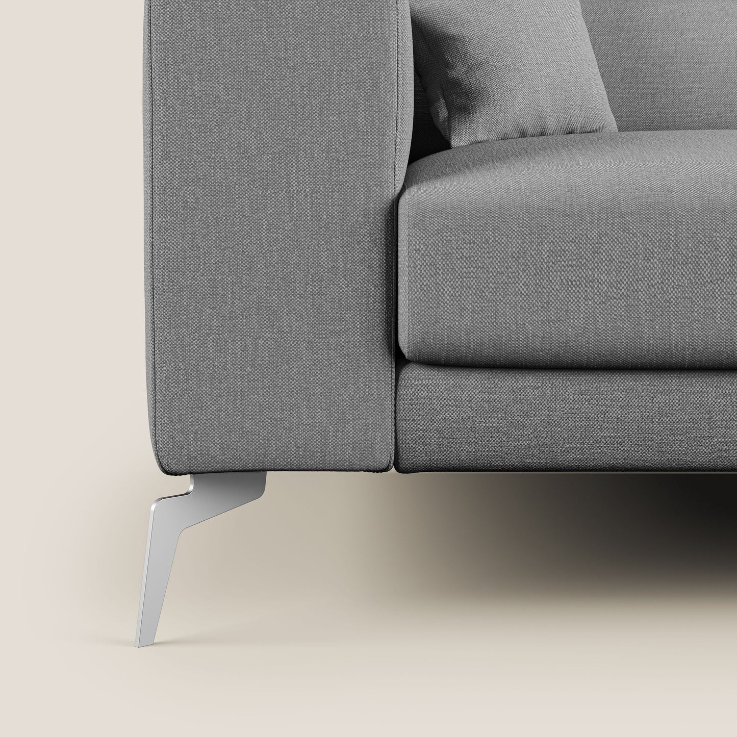 Blade Divano moderno angolare con poggiatesta reclinabili in tessuto impermeabile simil-cotone T13 grigio