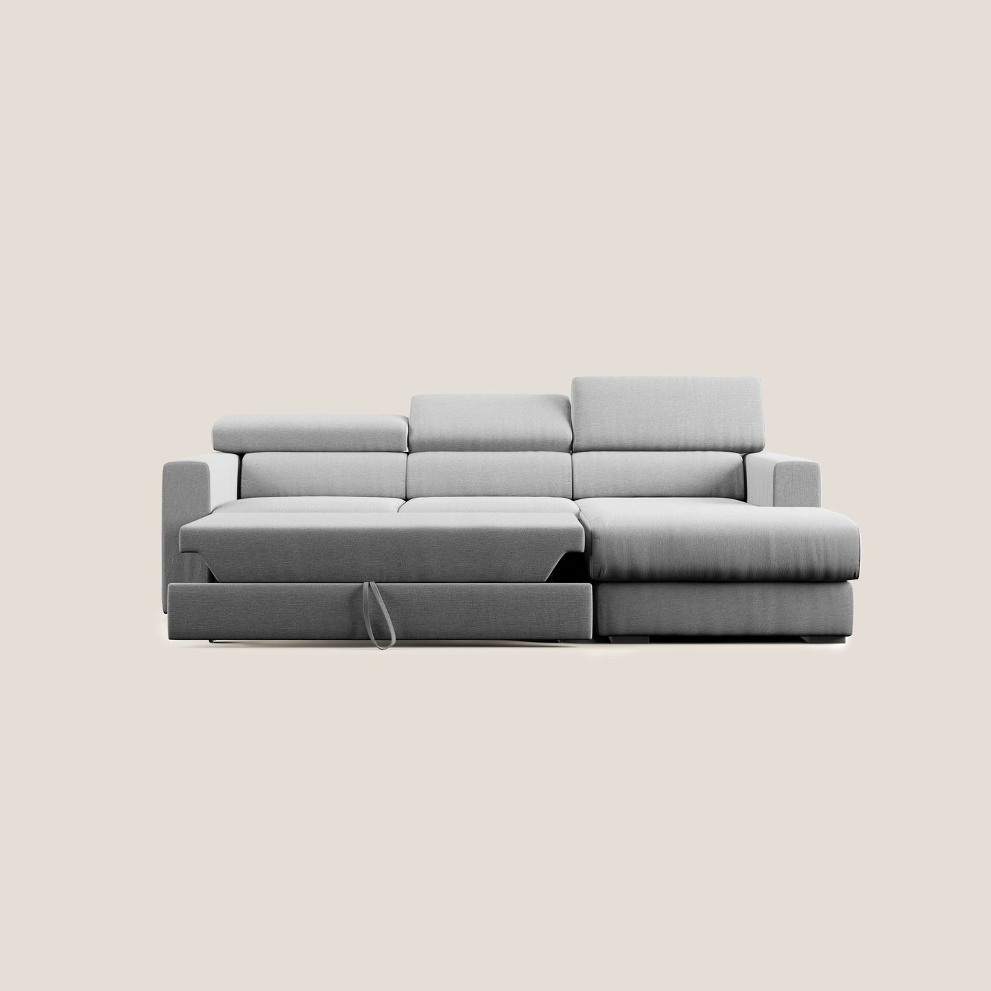Dylan divano angolare con pouf estraibile poggiapiedi in tessuto simil cotone impermeabile T13 grigio
