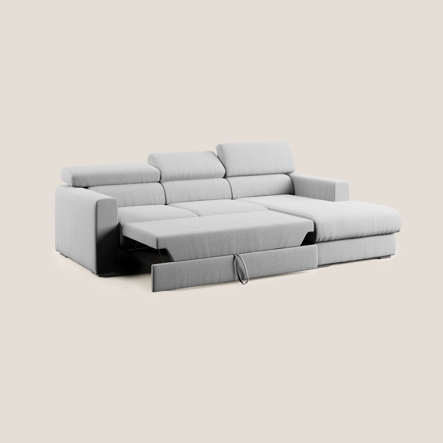 Dylan divano angolare con pouf estraibile poggiapiedi in tessuto simil cotone impermeabile T13 grigio