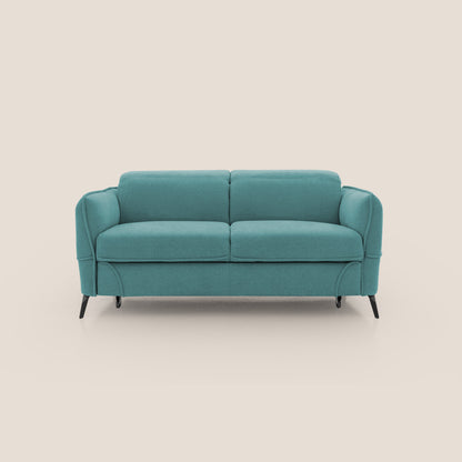 Bloom Divano con poggiapiedi estraibile piedini alti e poggiatesta reclinabili in tessuto bouclé impermeabile T07 azzurro