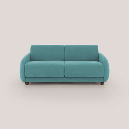 Giglio divano letto scandinavo japandi con materasso H18 cm in tessuto Bouclé impermeabile T07 azzurro