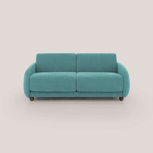 Giglio divano letto scandinavo japandi con materasso H18 cm in tessuto Bouclé impermeabile T07 azzurro