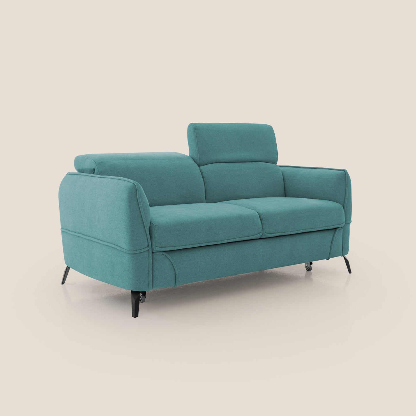 Bloom Divano con poggiapiedi estraibile piedini alti e poggiatesta reclinabili in tessuto bouclé impermeabile T07 azzurro