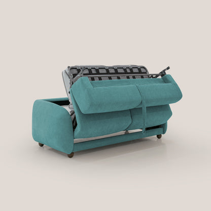 Giglio divano letto scandinavo japandi con materasso H18 cm in tessuto Bouclé impermeabile T07 azzurro