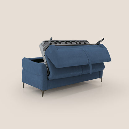 Dalia divano letto con materasso H18 cm e piedi alti in raffinato tessuto smacchiabile T17 blu