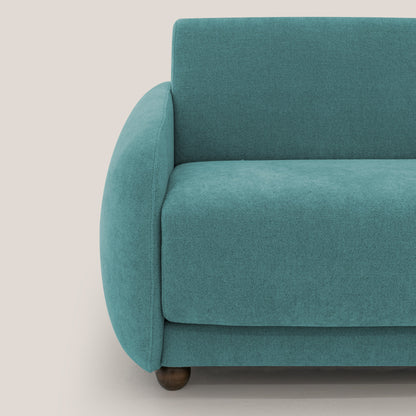 Giglio divano letto scandinavo japandi con materasso H18 cm in tessuto Bouclé impermeabile T07 azzurro
