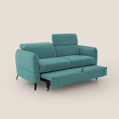 Bloom Divano con poggiapiedi estraibile piedini alti e poggiatesta reclinabili in tessuto bouclé impermeabile T07 azzurro