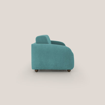 Giglio divano letto scandinavo japandi con materasso H18 cm in tessuto Bouclé impermeabile T07 azzurro
