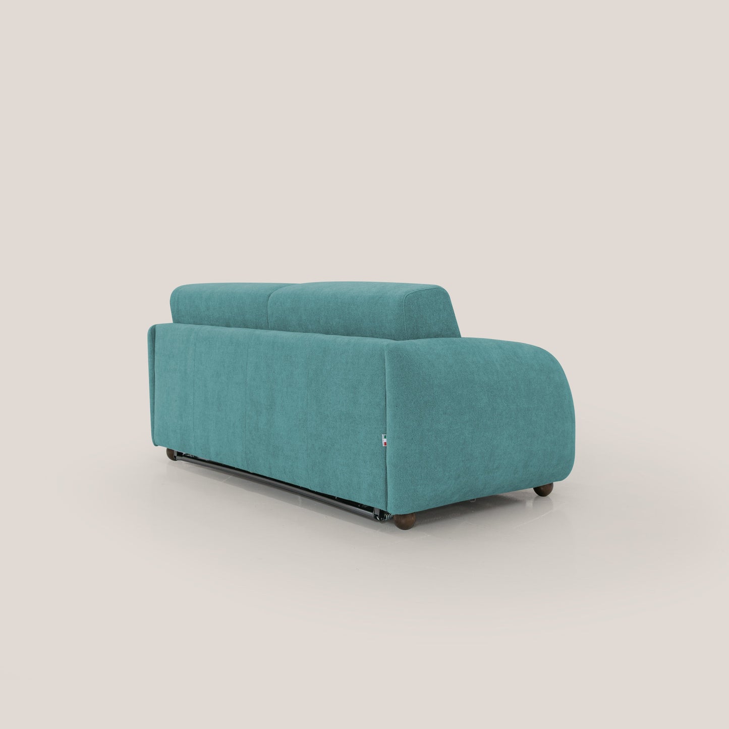Giglio divano letto scandinavo japandi con materasso H18 cm in tessuto Bouclé impermeabile T07 azzurro