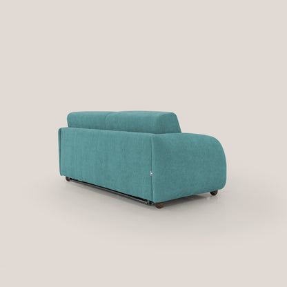 Giglio divano letto scandinavo japandi con materasso H18 cm in tessuto Bouclé impermeabile T07 azzurro