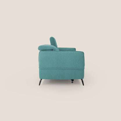 Bloom Divano con poggiapiedi estraibile piedini alti e poggiatesta reclinabili in tessuto bouclé impermeabile T07 azzurro