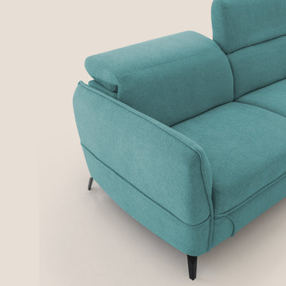 Bloom Divano con poggiapiedi estraibile piedini alti e poggiatesta reclinabili in tessuto bouclé impermeabile T07 azzurro