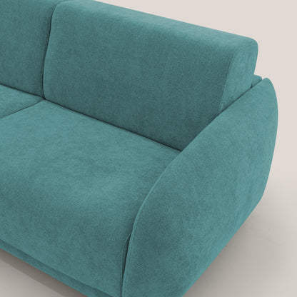 Giglio divano letto scandinavo japandi con materasso H18 cm in tessuto Bouclé impermeabile T07 azzurro