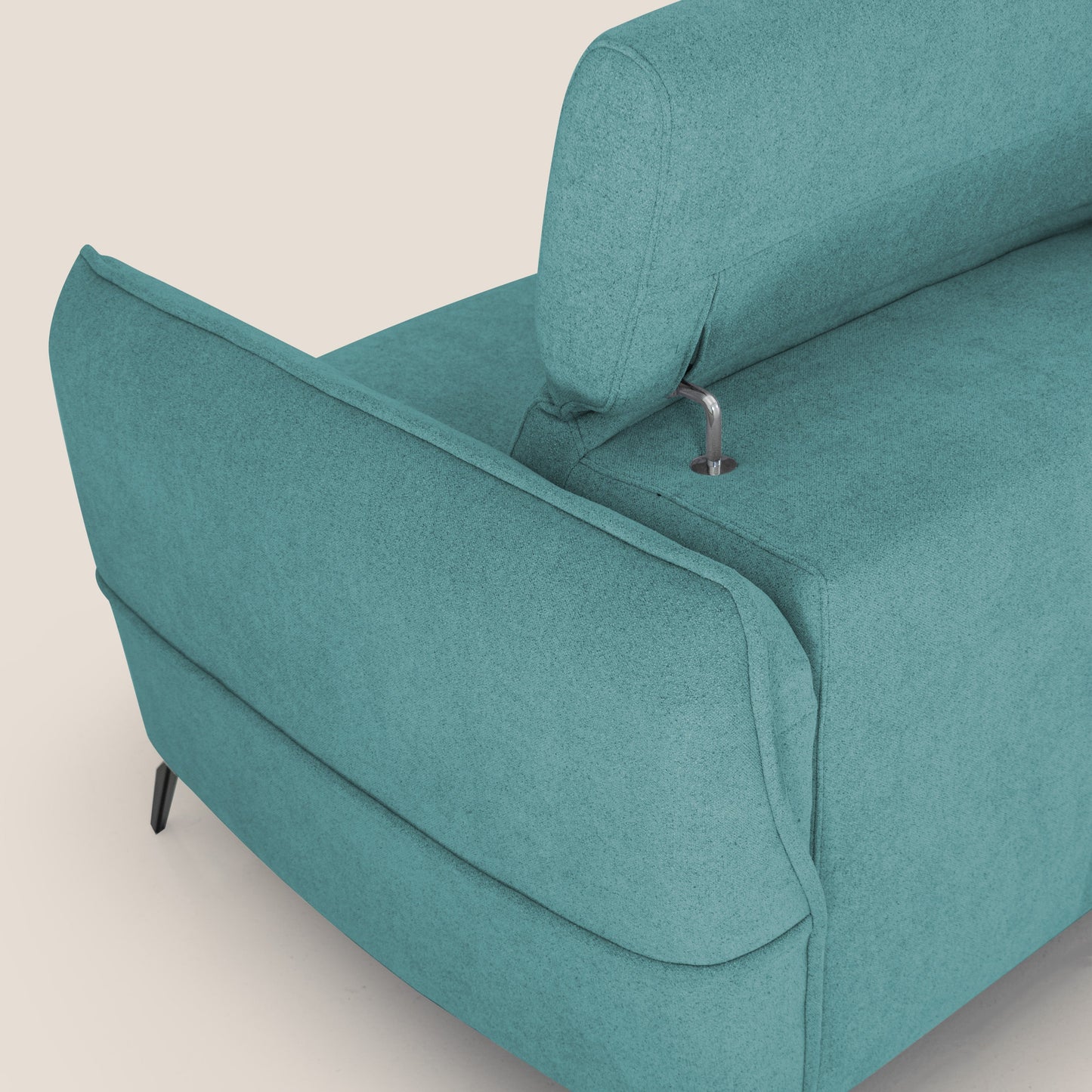 Bloom Divano con poggiapiedi estraibile piedini alti e poggiatesta reclinabili in tessuto bouclé impermeabile T07 azzurro