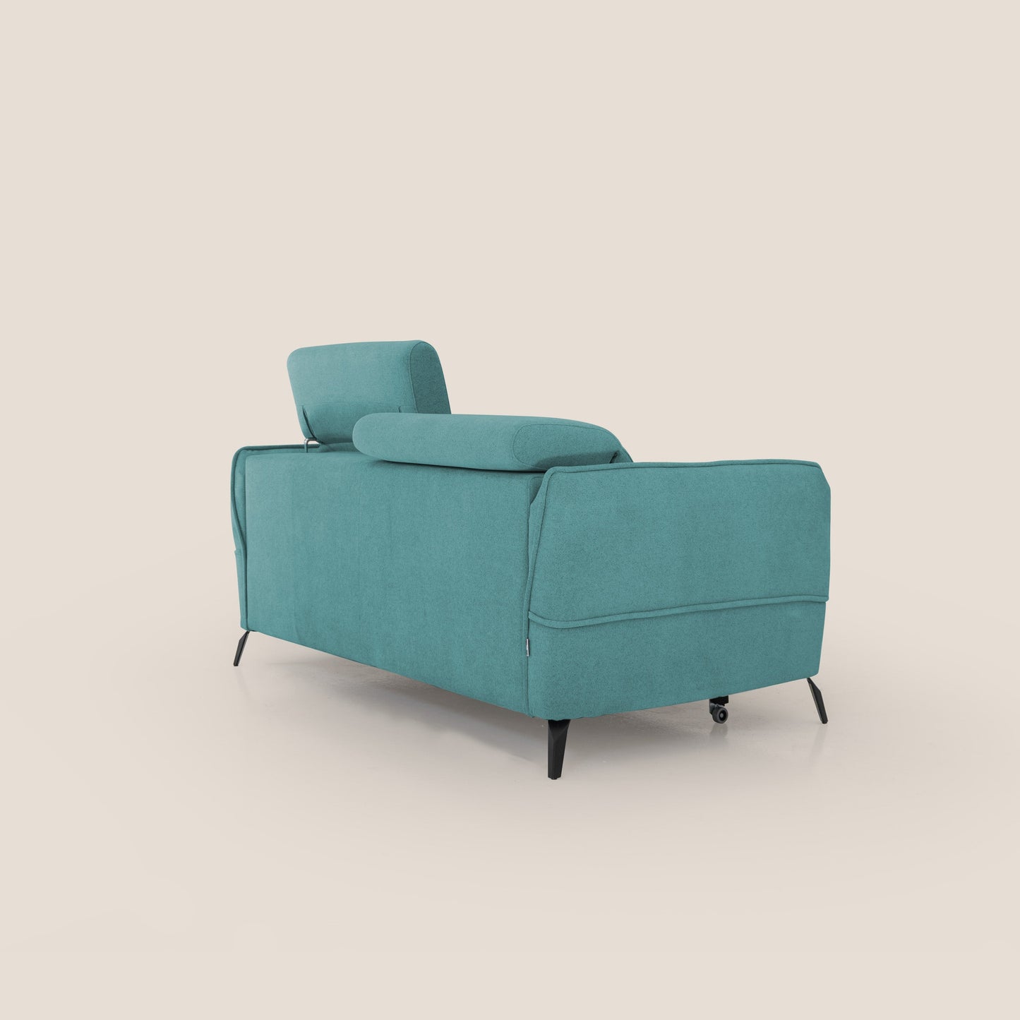 Bloom Divano con poggiapiedi estraibile piedini alti e poggiatesta reclinabili in tessuto bouclé impermeabile T07 azzurro