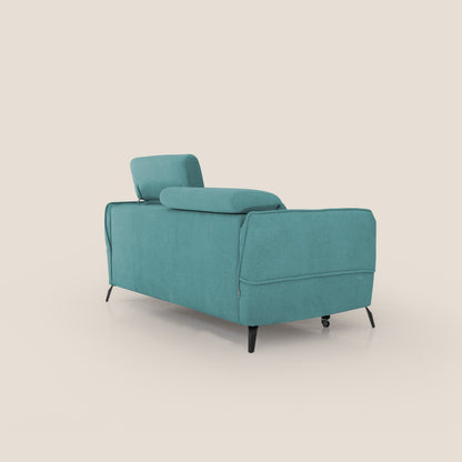 Bloom Divano con poggiapiedi estraibile piedini alti e poggiatesta reclinabili in tessuto bouclé impermeabile T07 azzurro