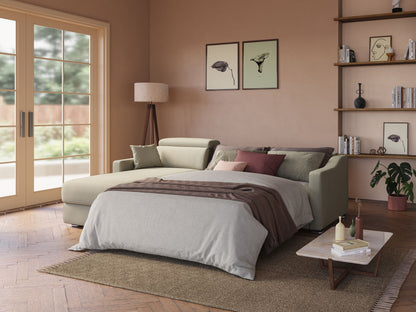 Divano letto angolare Amber in tessuto smacchiabile T05 beige