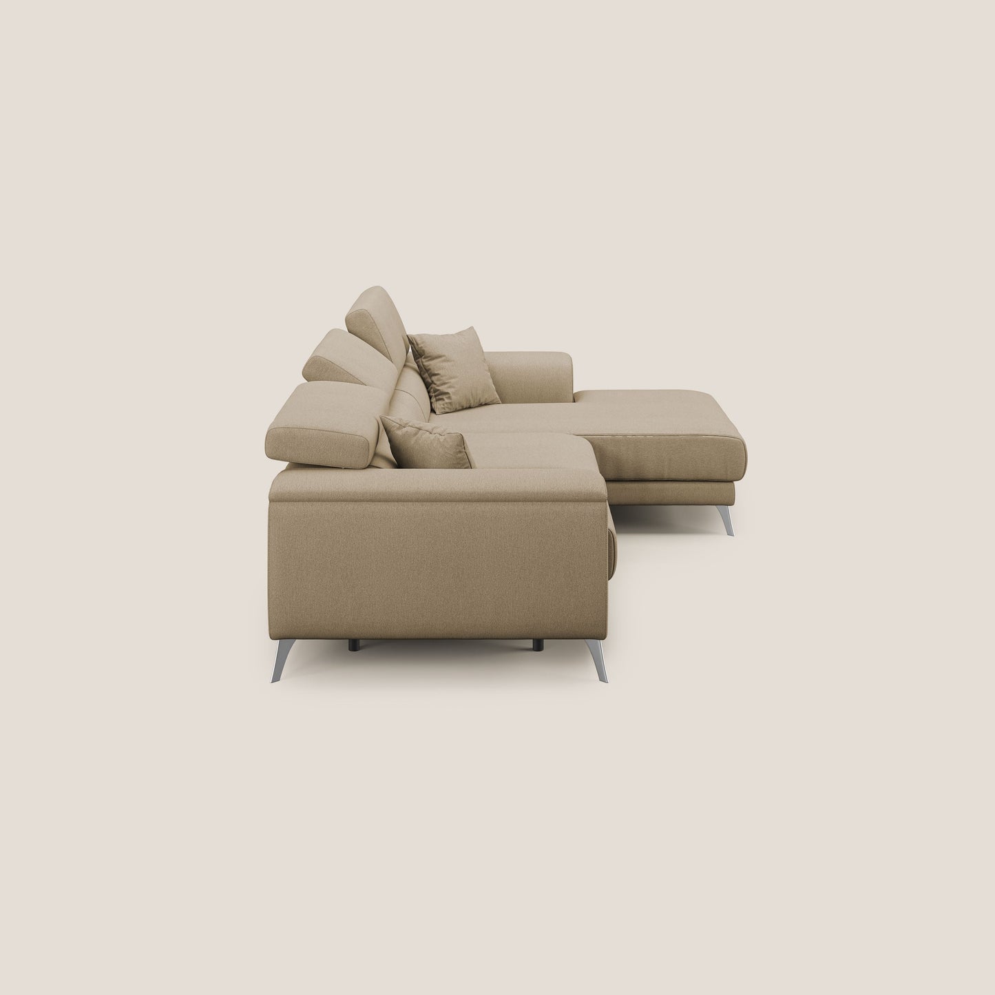 Fusion Divano angolare con sedute scorrevoli in tessuto morbido smacchiabile T05 beige