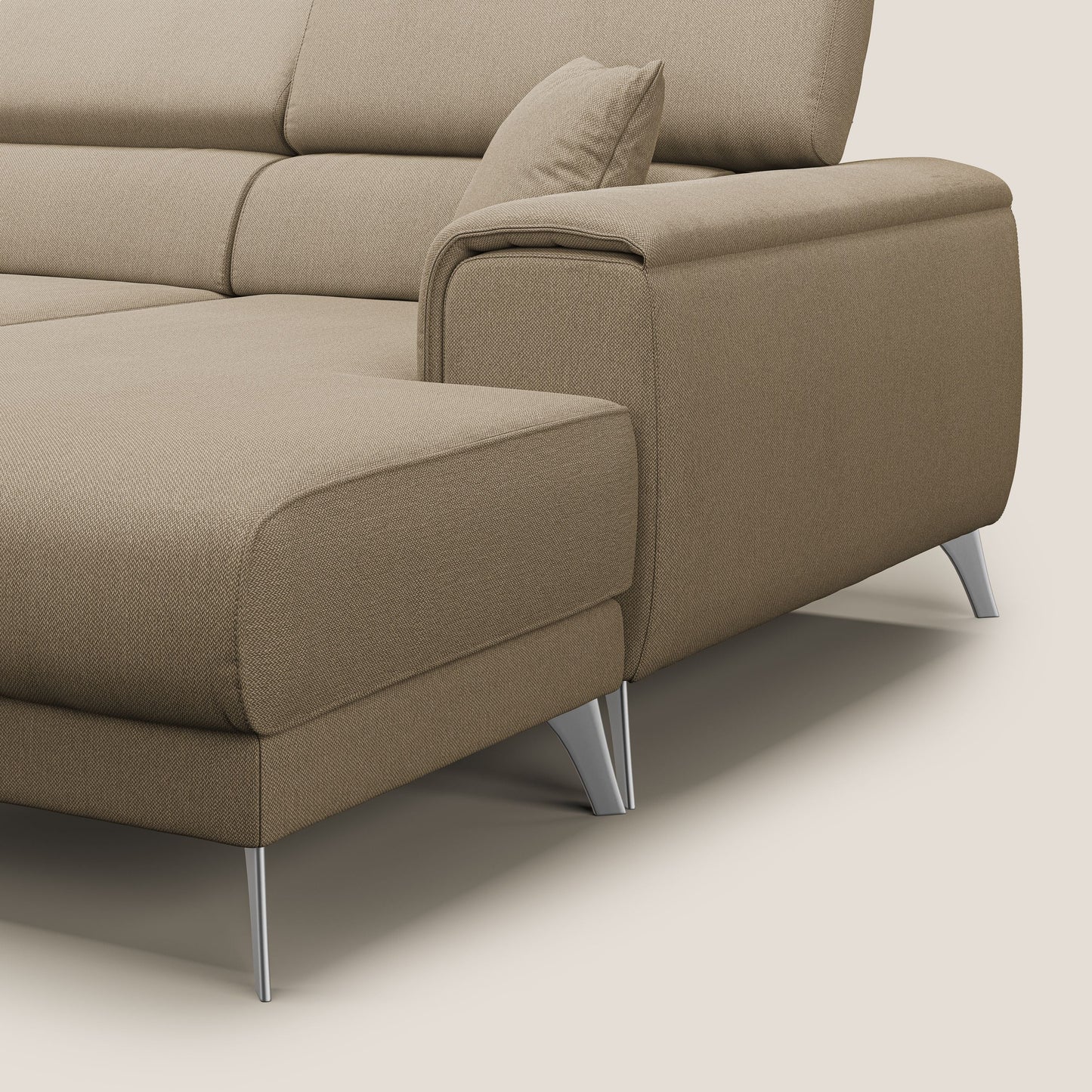 Fusion Divano angolare con sedute scorrevoli in tessuto morbido smacchiabile T05 beige