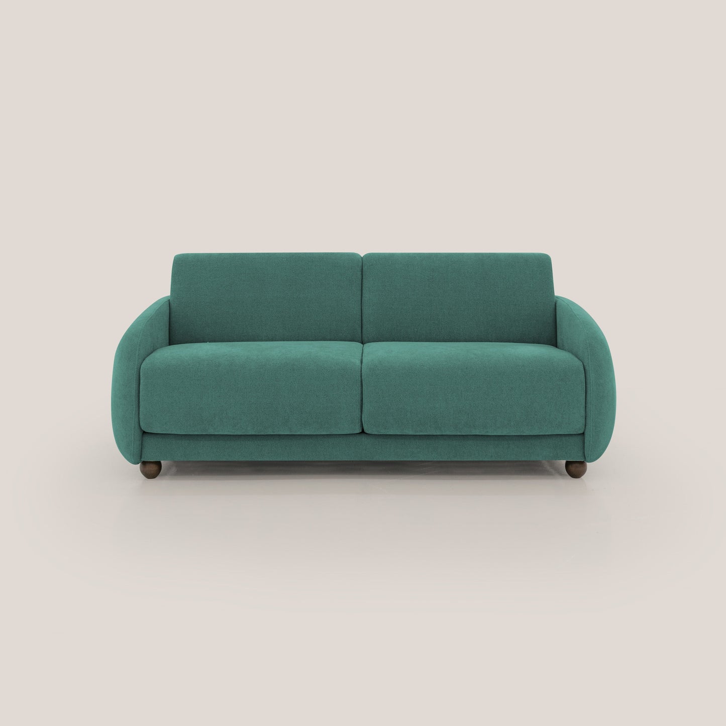 Giglio divano letto scandinavo japandi con materasso H18 cm in tessuto Bouclé impermeabile T07 verde