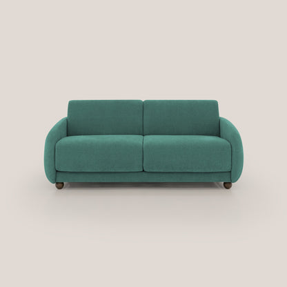 Giglio divano letto scandinavo japandi con materasso H18 cm in tessuto Bouclé impermeabile T07 verde