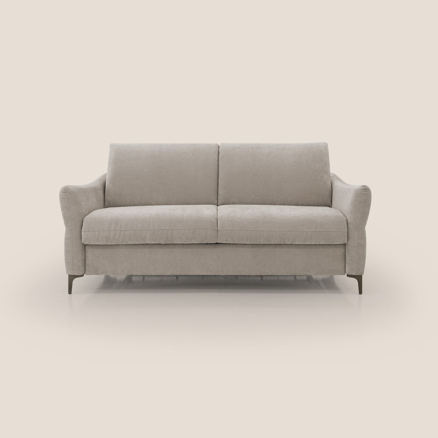 Dalia divano letto con materasso H18 cm e piedi alti in raffinato tessuto smacchiabile T17 beige