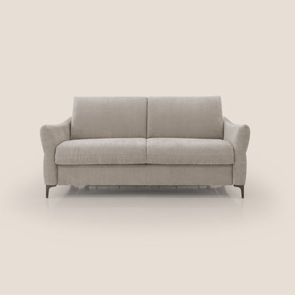 Dalia divano letto con materasso H18 cm e piedi alti in raffinato tessuto smacchiabile T17 beige