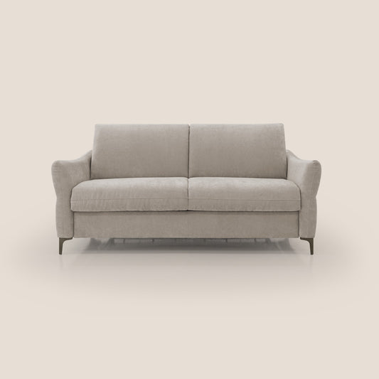 Dalia divano letto con materasso H18 cm e piedi alti in raffinato tessuto smacchiabile T17 beige