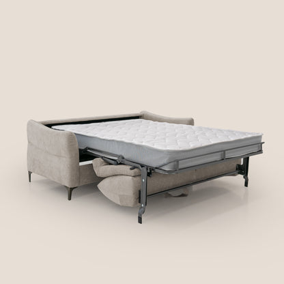 Dalia divano letto con materasso H18 cm e piedi alti in raffinato tessuto smacchiabile T17 beige