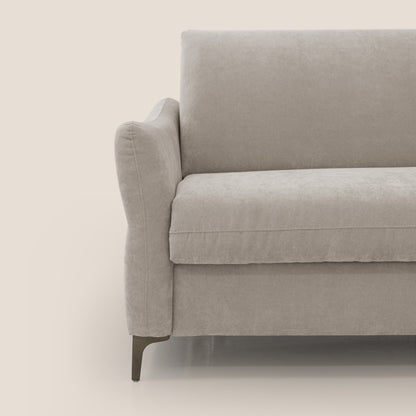 Dalia divano letto con materasso H18 cm e piedi alti in raffinato tessuto smacchiabile T17 beige