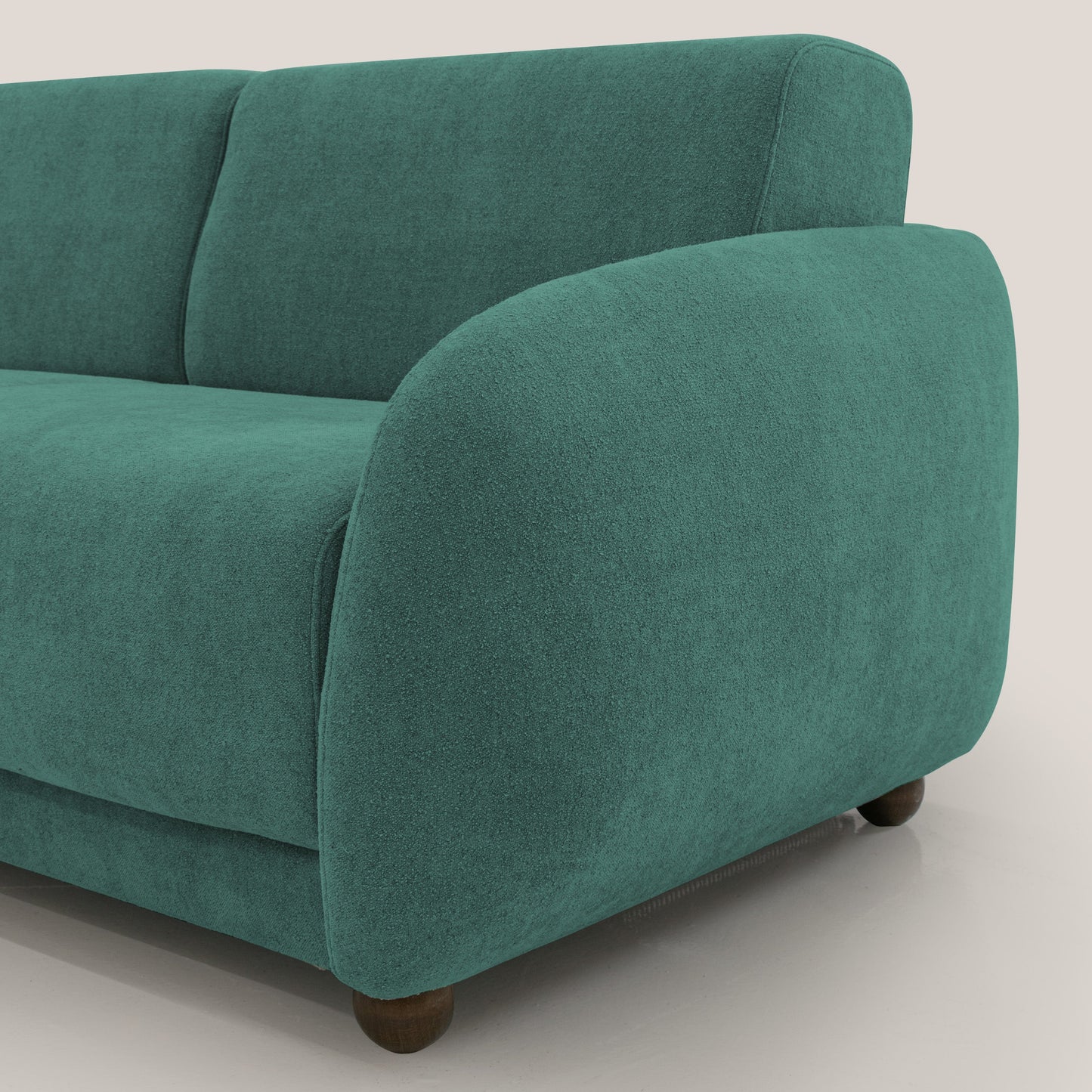 Giglio divano letto scandinavo japandi con materasso H18 cm in tessuto Bouclé impermeabile T07 verde