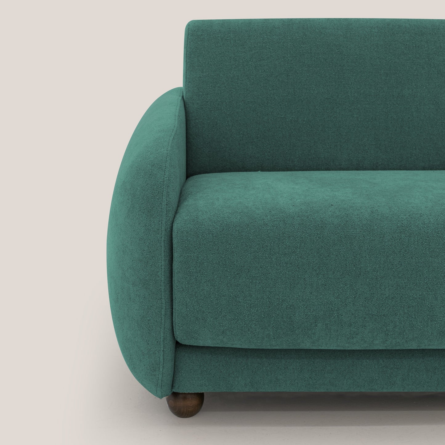 Giglio divano letto scandinavo japandi con materasso H18 cm in tessuto Bouclé impermeabile T07 verde