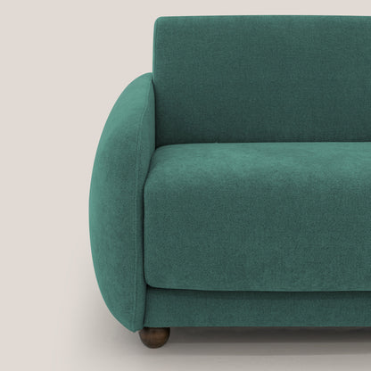 Giglio divano letto scandinavo japandi con materasso H18 cm in tessuto Bouclé impermeabile T07 verde