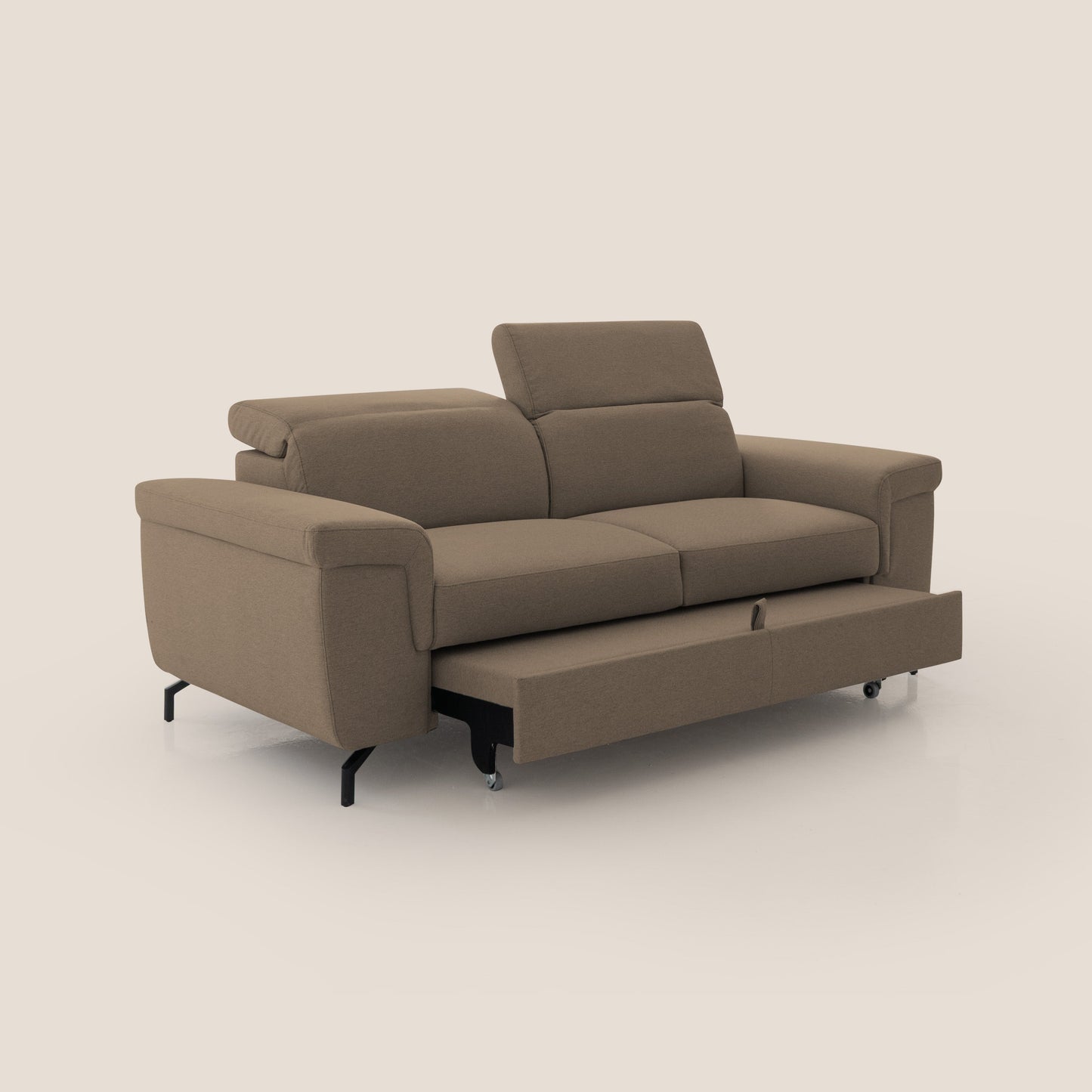 Aisha Divano con poggiapiedi estraibile piedini alti e poggiatesta reclinabili in tessuto Smacchiabile T05 marrone