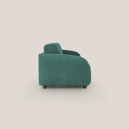 Giglio divano letto scandinavo japandi con materasso H18 cm in tessuto Bouclé impermeabile T07 verde
