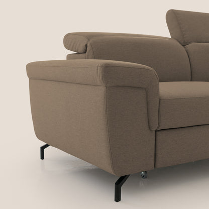 Aisha Divano con poggiapiedi estraibile piedini alti e poggiatesta reclinabili in tessuto Smacchiabile T05 marrone