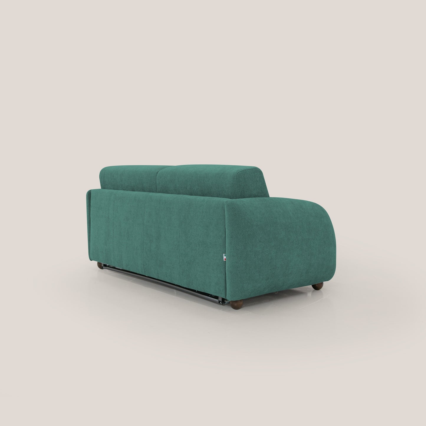 Giglio divano letto scandinavo japandi con materasso H18 cm in tessuto Bouclé impermeabile T07 verde