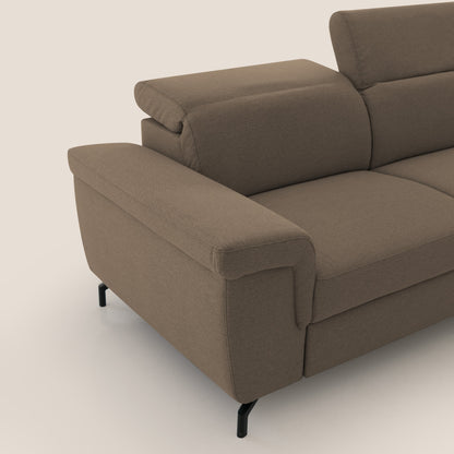 Aisha Divano con poggiapiedi estraibile piedini alti e poggiatesta reclinabili in tessuto Smacchiabile T05 marrone