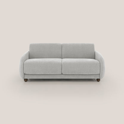 Giglio divano letto scandinavo japandi con materasso H18 cm in tessuto Bouclé impermeabile T07 grigio