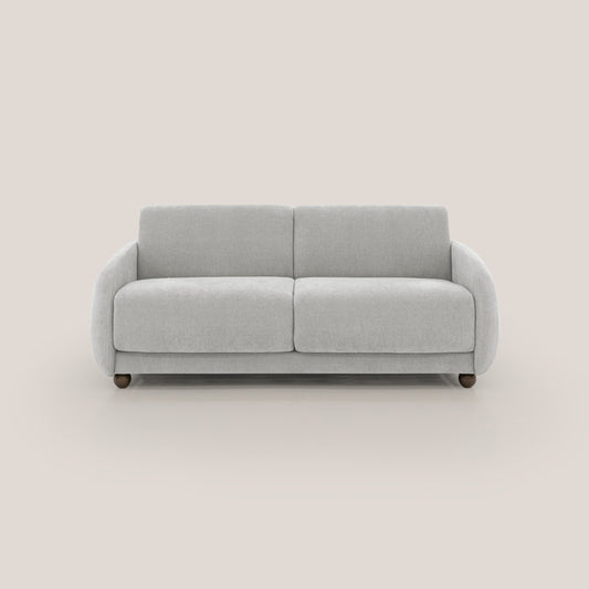 Giglio divano letto scandinavo japandi con materasso H18 cm in tessuto Bouclé impermeabile T07 grigio