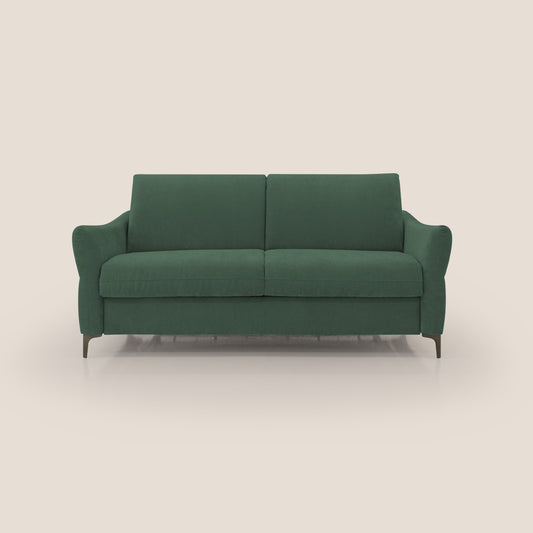Dalia divano letto con materasso H18 cm e piedi alti in raffinato tessuto smacchiabile T17 verde