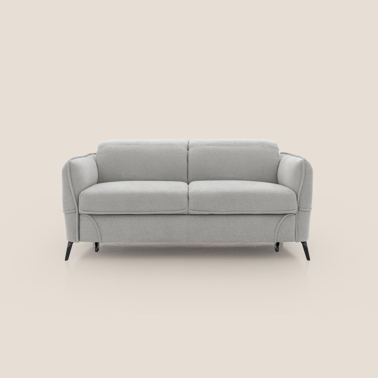 Bloom Divano 180 cm con pouf estraibile piedini alti e poggiatesta reclinabili in tessuto bouclé impermeabile T07 GRIGIO